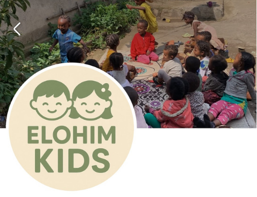 Elohim Kids logo with Helena and children in background
